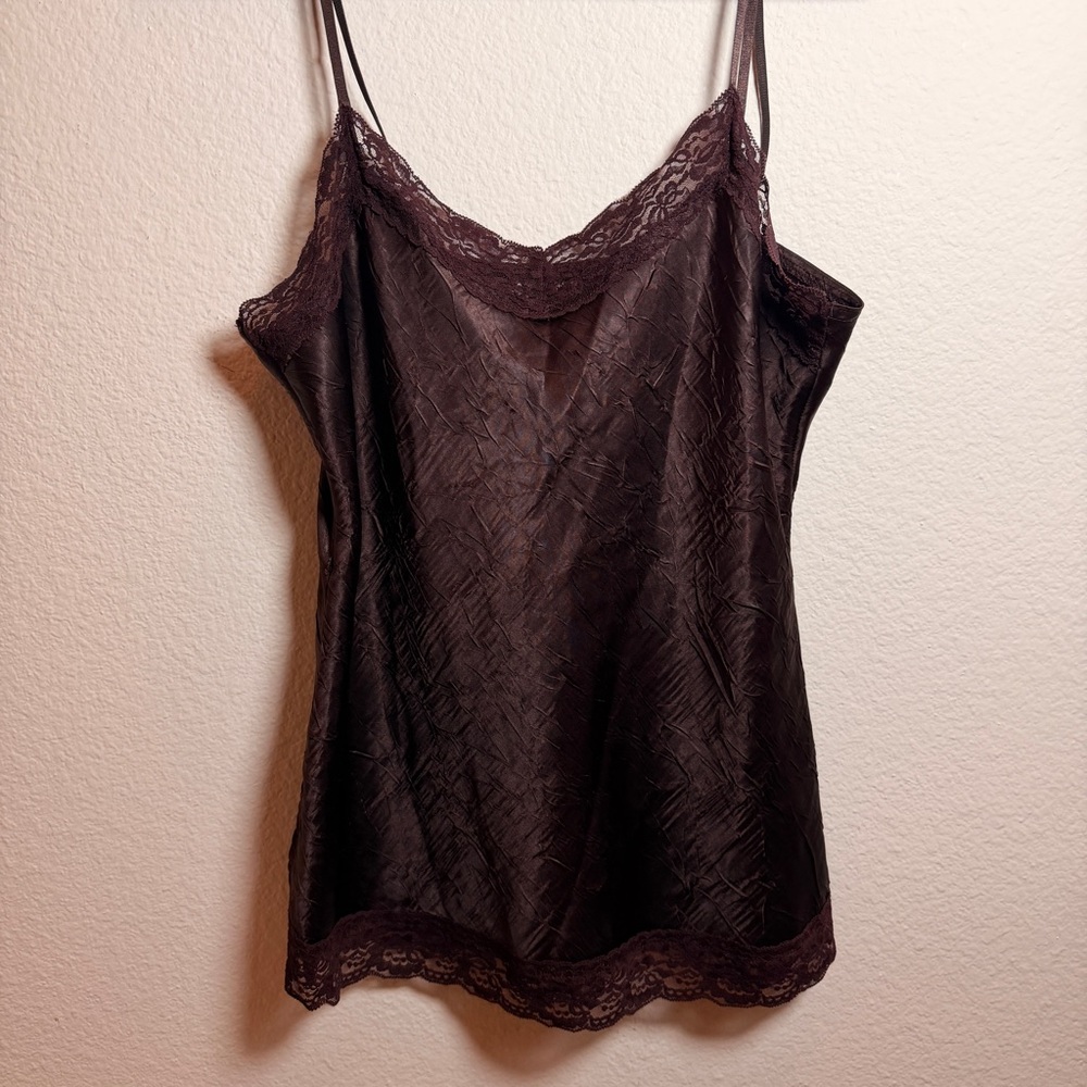 Self Esteem Brown Lace Camisole Satin Slip Top Y2K Coquette Layering Cami - Picture 3 of 14